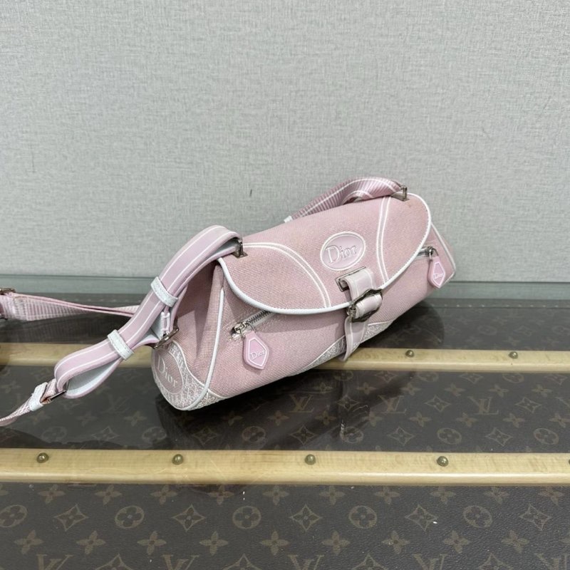 DIOR sport line系列粉白銀扣肩背斜背包 33*12*9 98新-1