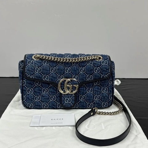 GUCCI 牛仔Marmont馬蒙中號肩背斜背包 26*15*7 98新配件塵袋