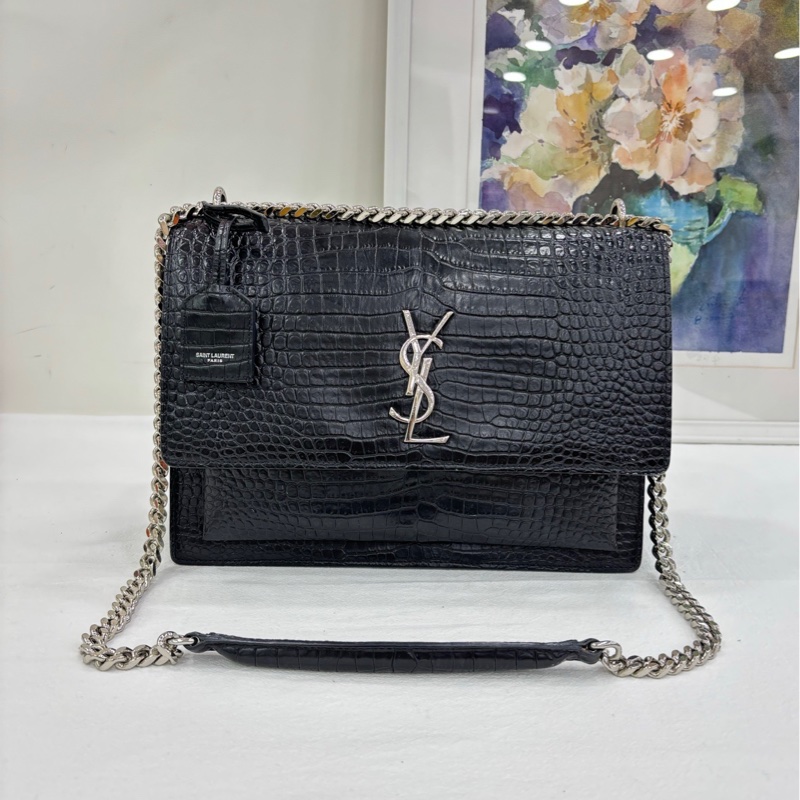 YSL 聖羅蘭黑銀sunset日落大號, 尺寸27*19*10-0