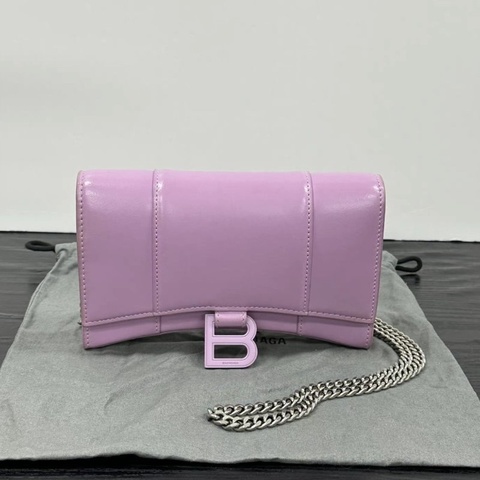 BALENCIAGA 淺紫色hourglass沙漏肩背斜背包 19.3*11.9*4.8 98新配件塵袋