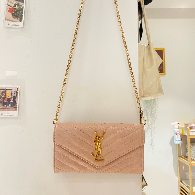 SAINT LAURENT 魚子醬鍊包（可當長夾）-0