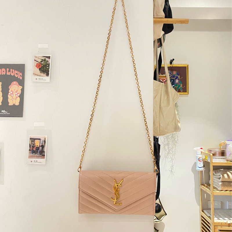 SAINT LAURENT 魚子醬鍊包（可當長夾）-1