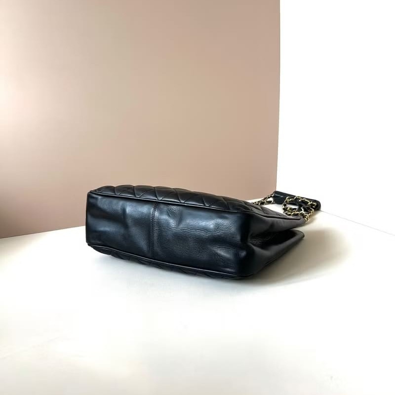 【LA LUNE】稀有中古包 Chanel黑色皮革托特包 單肩包 側背包 二手包 古董包-3