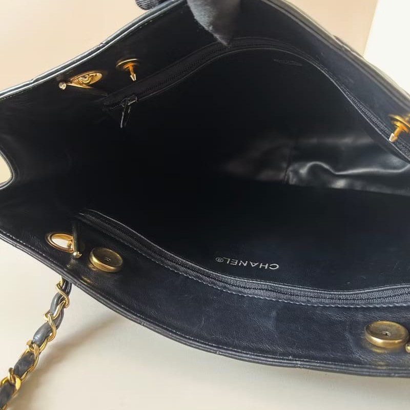 【LA LUNE】稀有中古包 Chanel黑色皮革托特包 單肩包 側背包 二手包 古董包-5
