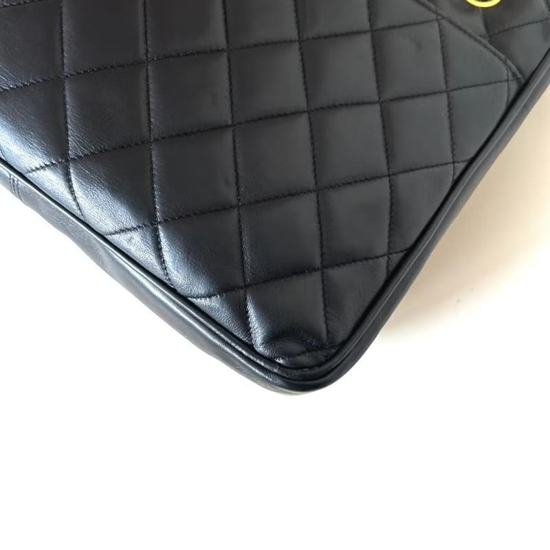 【LA LUNE】稀有中古包 Chanel黑色皮革托特包 單肩包 側背包 二手包 古董包-6