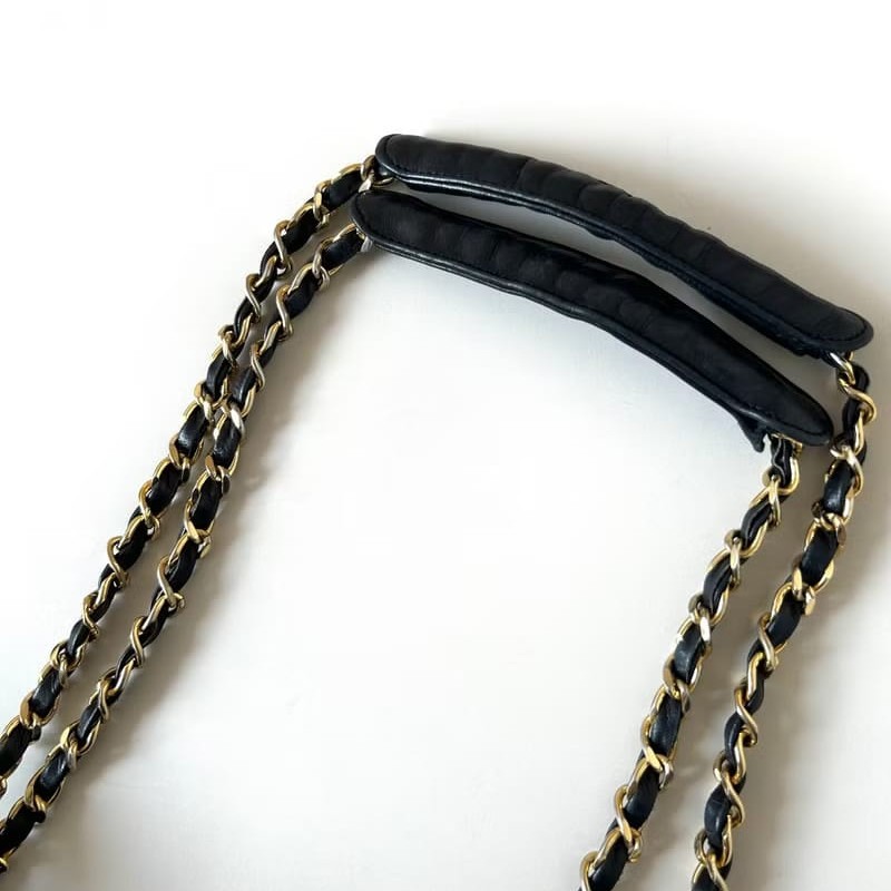 【LA LUNE】稀有中古包 Chanel黑色皮革托特包 單肩包 側背包 二手包 古董包-8