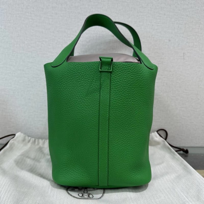 HERMES 竹子綠菜籃子22手提袋 22*22*18 99新配件:盒子塵袋鑰匙鎖購證-5