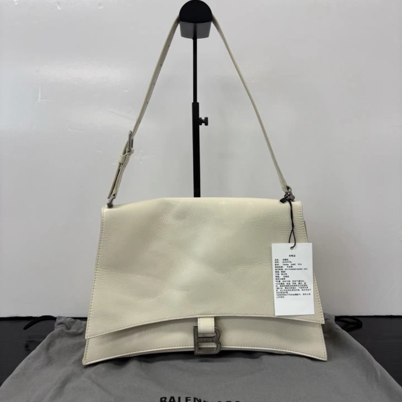 BALENCIAGA 油蠟皮奶白色肩背斜背腋下包31*19*10 98新配件塵袋吊牌-0
