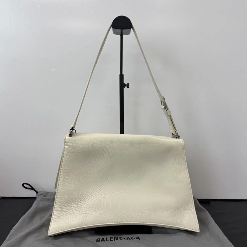 BALENCIAGA 油蠟皮奶白色肩背斜背腋下包31*19*10 98新配件塵袋吊牌-5