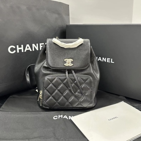 CHANEL Affinity25B黑金牛皮顆粒壓花大號後背包 24*25*17 全新配件:盒子塵袋