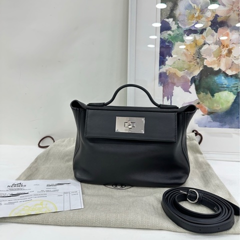愛馬仕 2424 mini黑色銀扣手提斜背包W刻 有購證