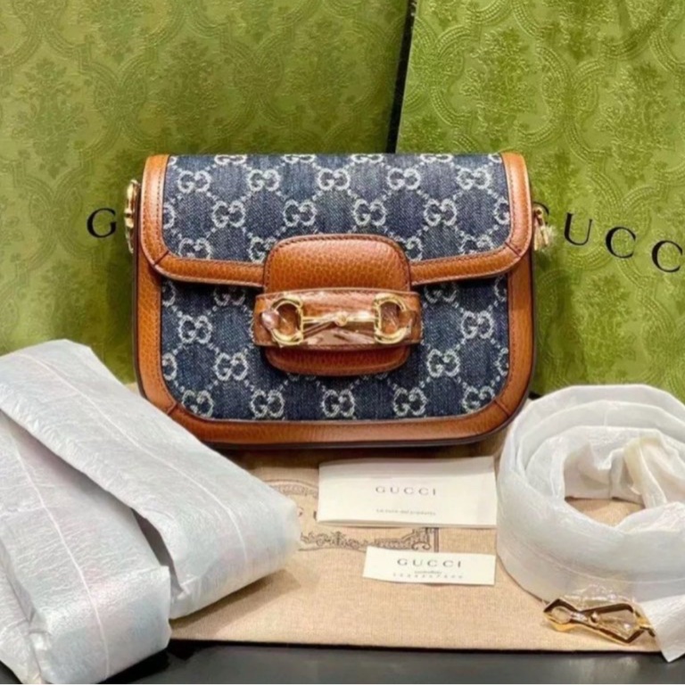 全新全套Gucci 1955馬鞍MINI 藍色丹寧牛仔-1