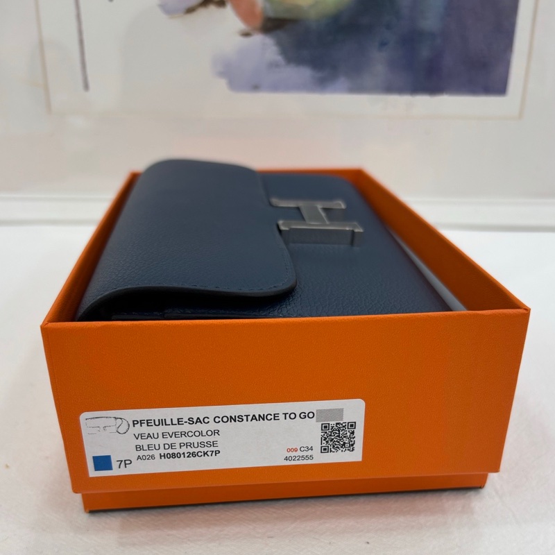 Hermes愛馬仕康康togo普魯士藍銀扣 W刻 全新-8