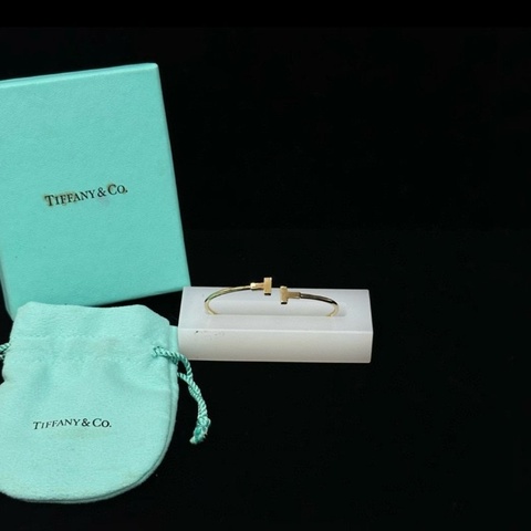 TIFFANY T系列雙T線圈手鐲 14cm 98新配件盒子塵袋