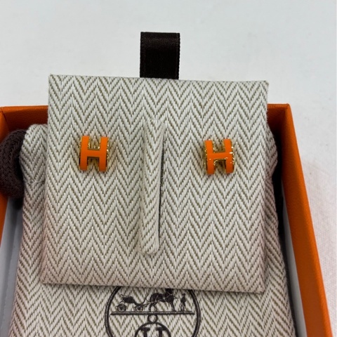 愛馬仕 popH mini 橘色耳環 全新