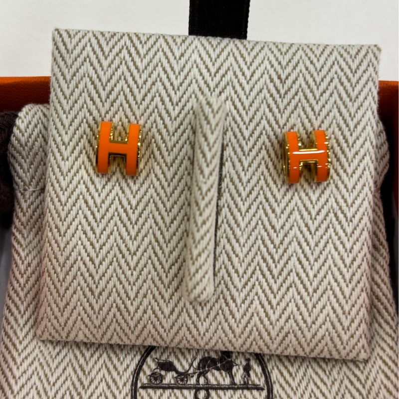 愛馬仕 popH mini 橘色耳環 全新-1