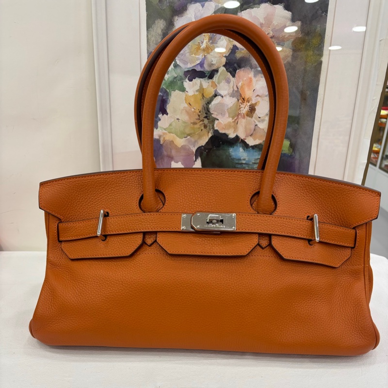 HERMES shoulder birkin 42 橘色銀扣 框 H-0