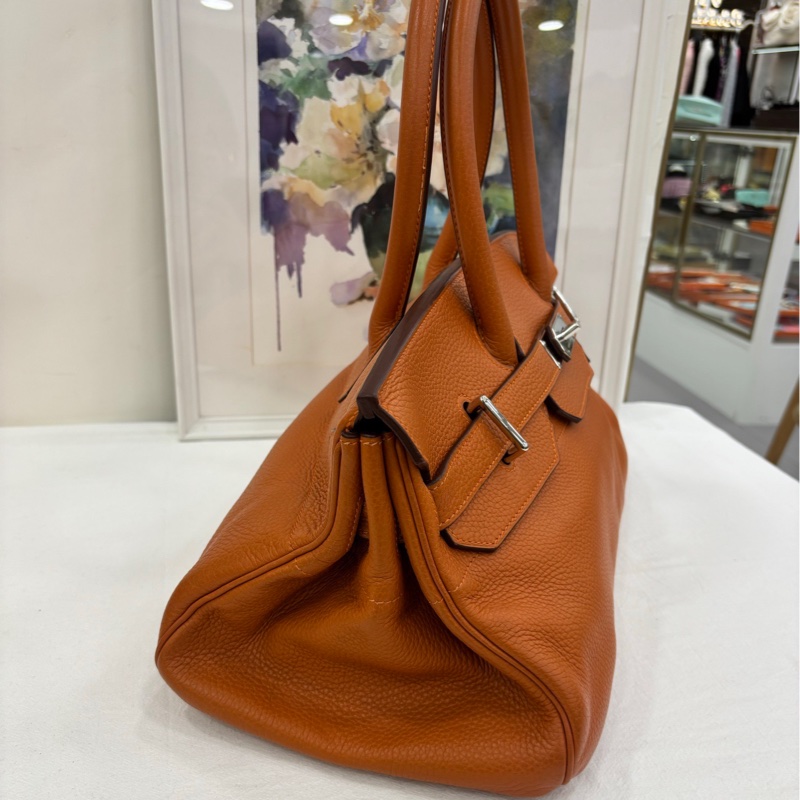 HERMES shoulder birkin 42 橘色銀扣 框 H-2