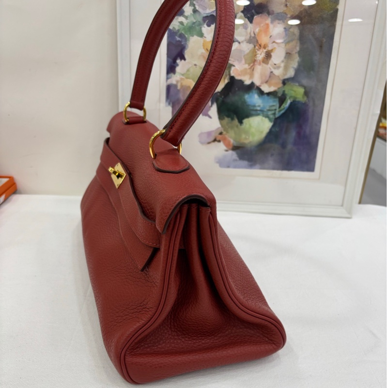 Hermes/愛馬仕 Kelly shoulder42 深紅色金扣 togo皮框M刻-3
