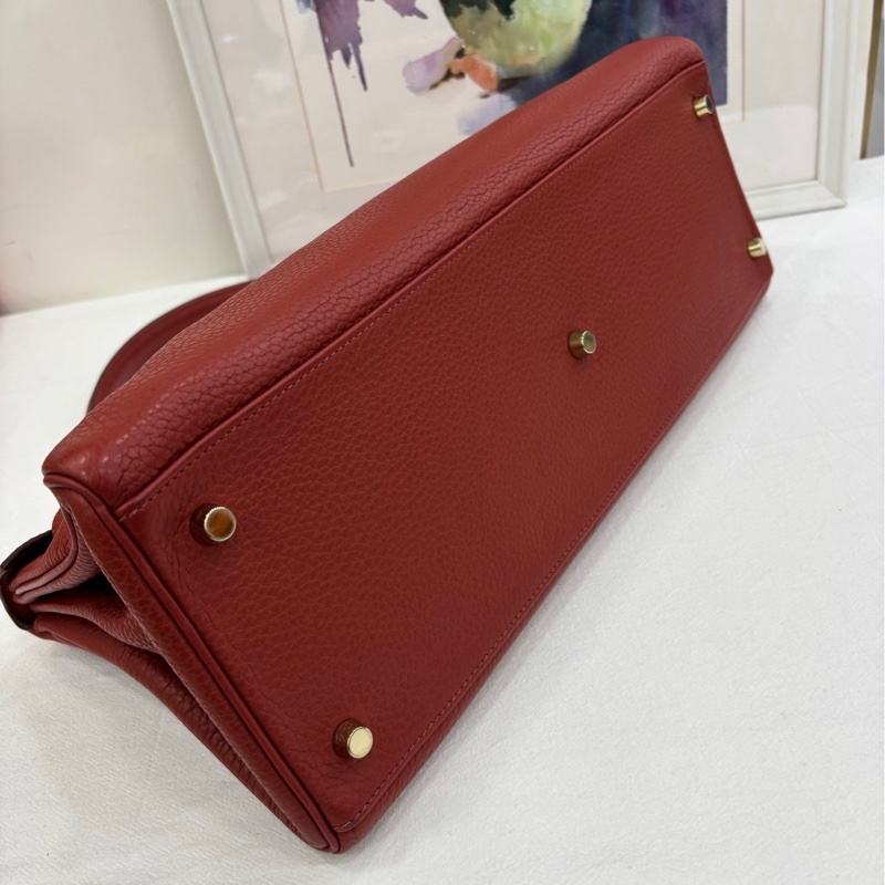 Hermes/愛馬仕 Kelly shoulder42 深紅色金扣 togo皮框M刻-4
