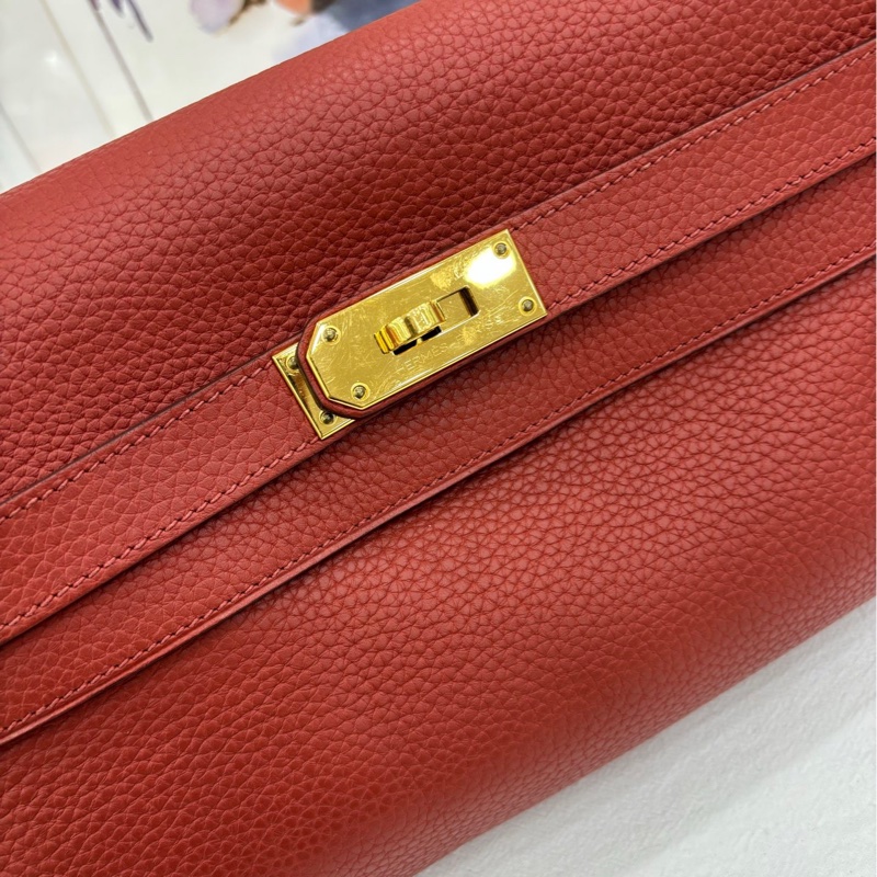 Hermes/愛馬仕 Kelly shoulder42 深紅色金扣 togo皮框M刻-5
