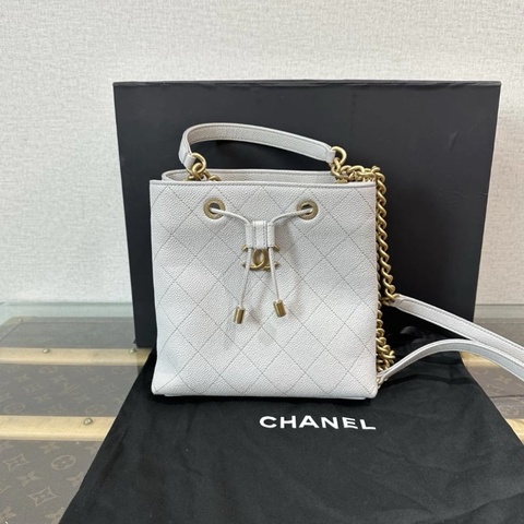 CHANEL 灰金荔枝紋水桶手提肩背包 20*12*20 99新配件盒子塵袋
