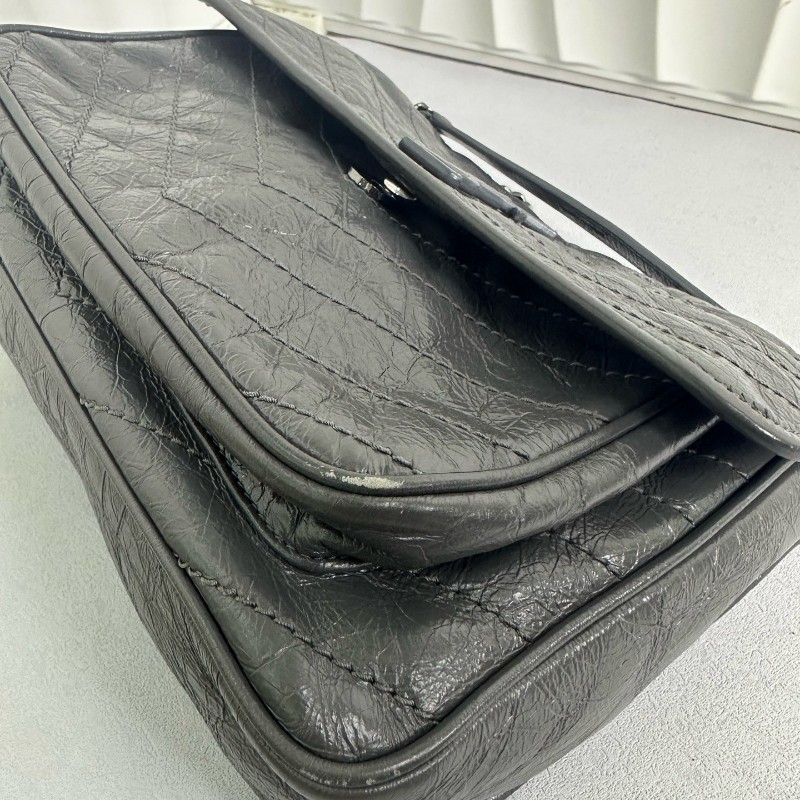 YSL聖羅蘭 Niki 中號灰色牛皮復古皺褶Logo標識鏈條包肩背包斜背包-4