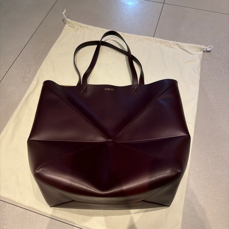 Loewe Puzzle Fold Tote XL 勃艮第紅-7