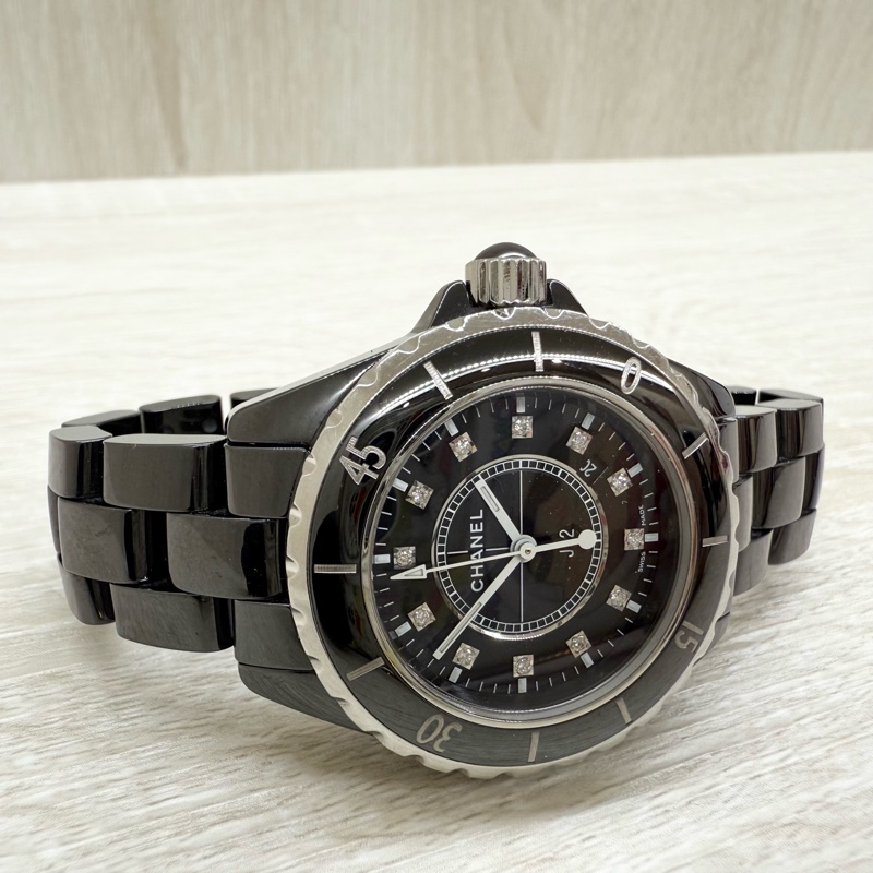 CHANEL黑色陶瓷12點鑽石英錶J12 33mm-2