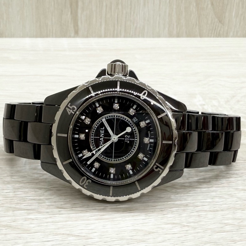 CHANEL黑色陶瓷12點鑽石英錶J12 33mm-9