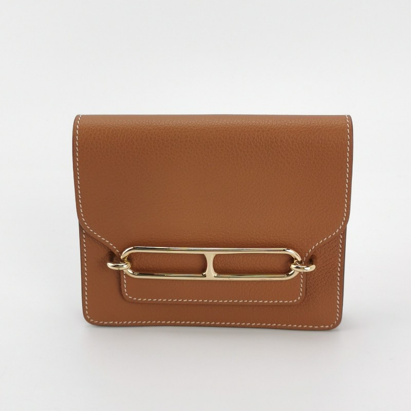 Hermes Roulis Slim豬鼻子錢包Evercolor牛皮金扣37金棕Y刻-1