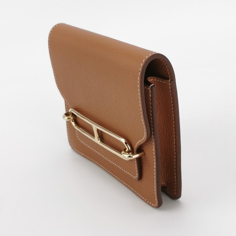 Hermes Roulis Slim豬鼻子錢包Evercolor牛皮金扣37金棕Y刻-2