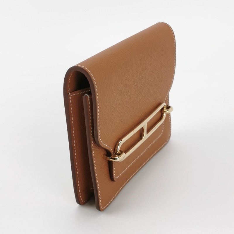 Hermes Roulis Slim豬鼻子錢包Evercolor牛皮金扣37金棕Y刻-3