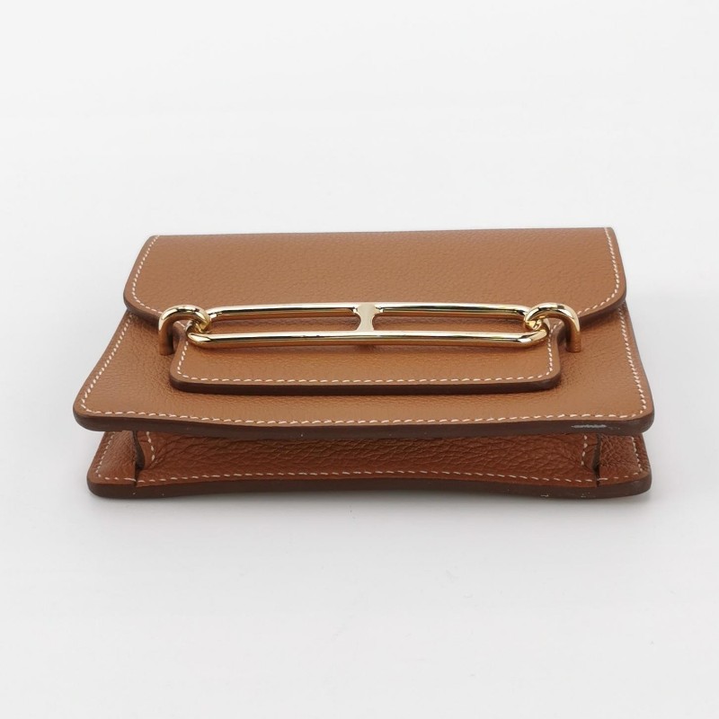 Hermes Roulis Slim豬鼻子錢包Evercolor牛皮金扣37金棕Y刻-5