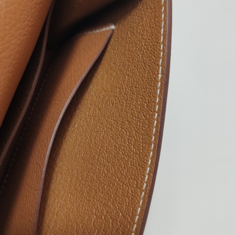 Hermes Roulis Slim豬鼻子錢包Evercolor牛皮金扣37金棕Y刻-8