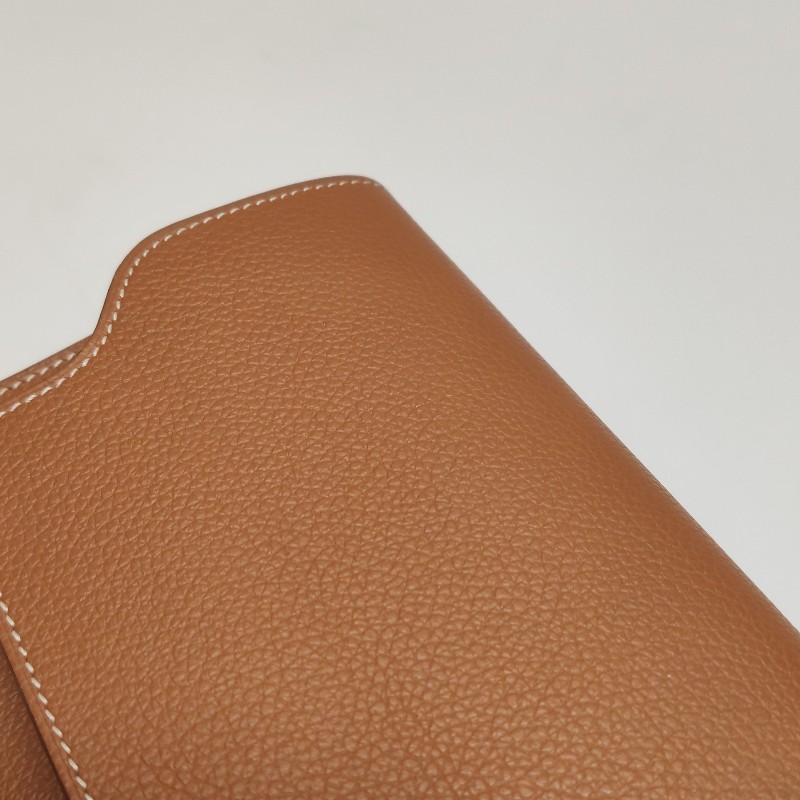 Hermes Roulis Slim豬鼻子錢包Evercolor牛皮金扣37金棕Y刻-11