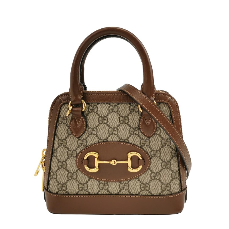 Gucci 1955迷你牛皮GG老花馬銜扣貝殼包單肩包斜挎包-0