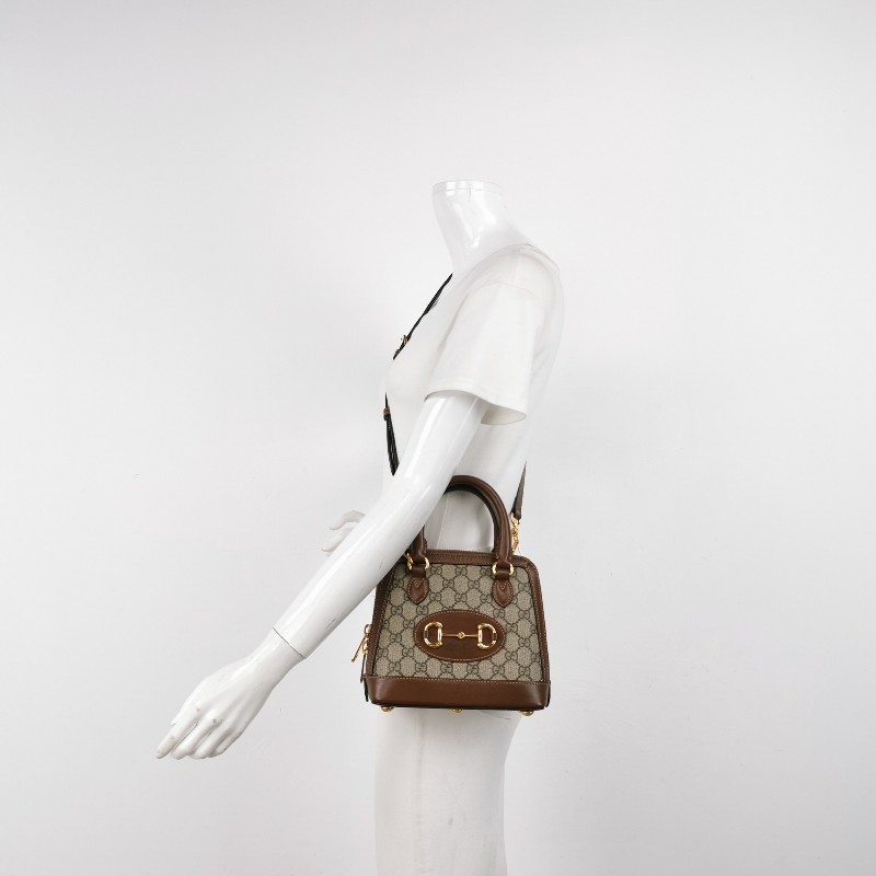 Gucci 1955迷你牛皮GG老花馬銜扣貝殼包單肩包斜挎包-1