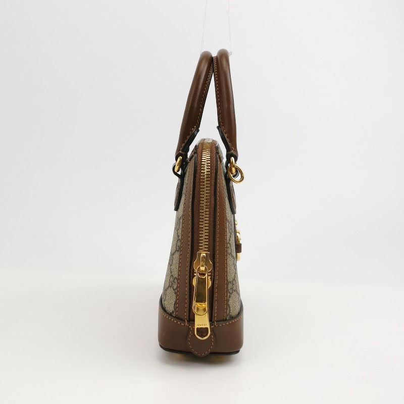 Gucci 1955迷你牛皮GG老花馬銜扣貝殼包單肩包斜挎包-3