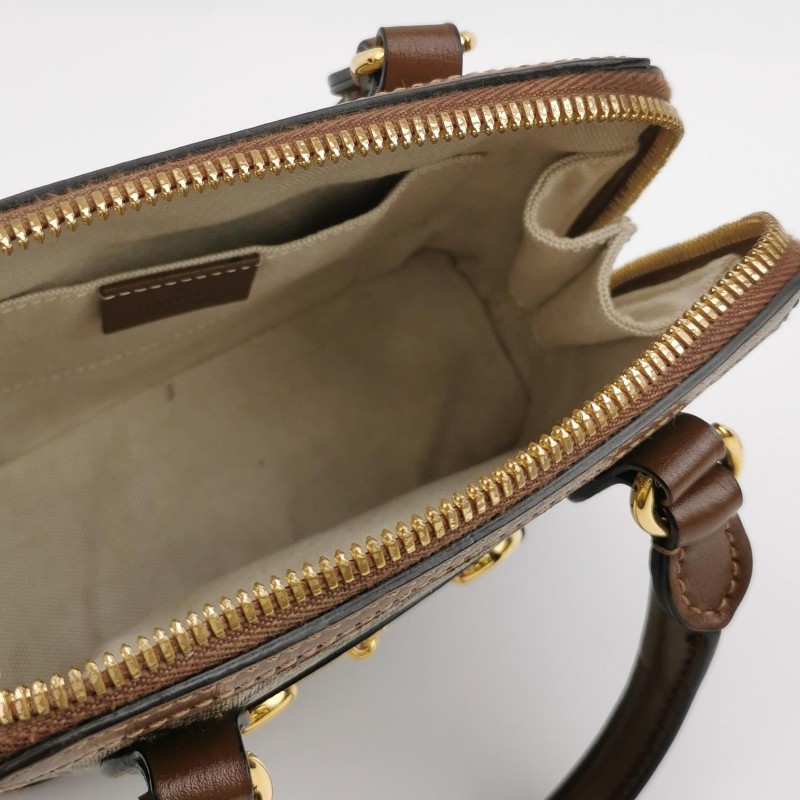 Gucci 1955迷你牛皮GG老花馬銜扣貝殼包單肩包斜挎包-6