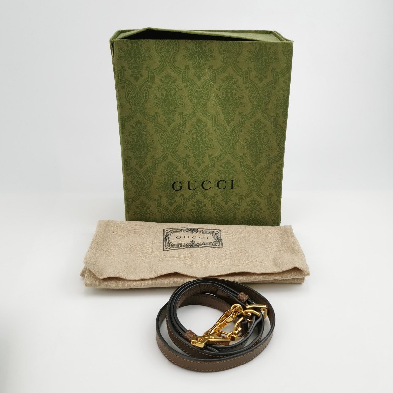 Gucci 1955迷你牛皮GG老花馬銜扣貝殼包單肩包斜挎包-8