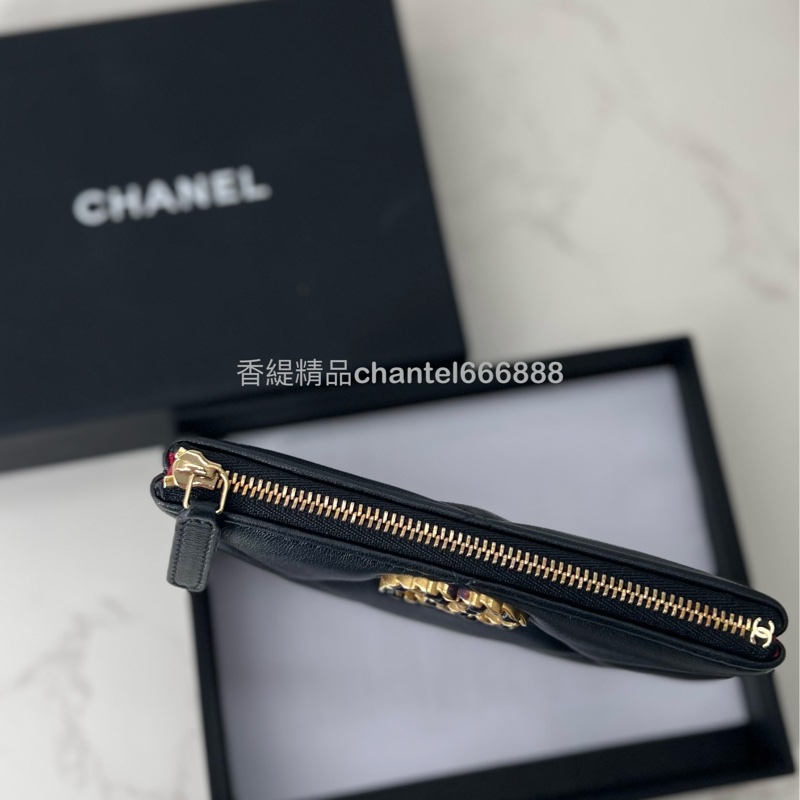 599 Chanel 19 零錢包 羊皮 黑金 極新-2