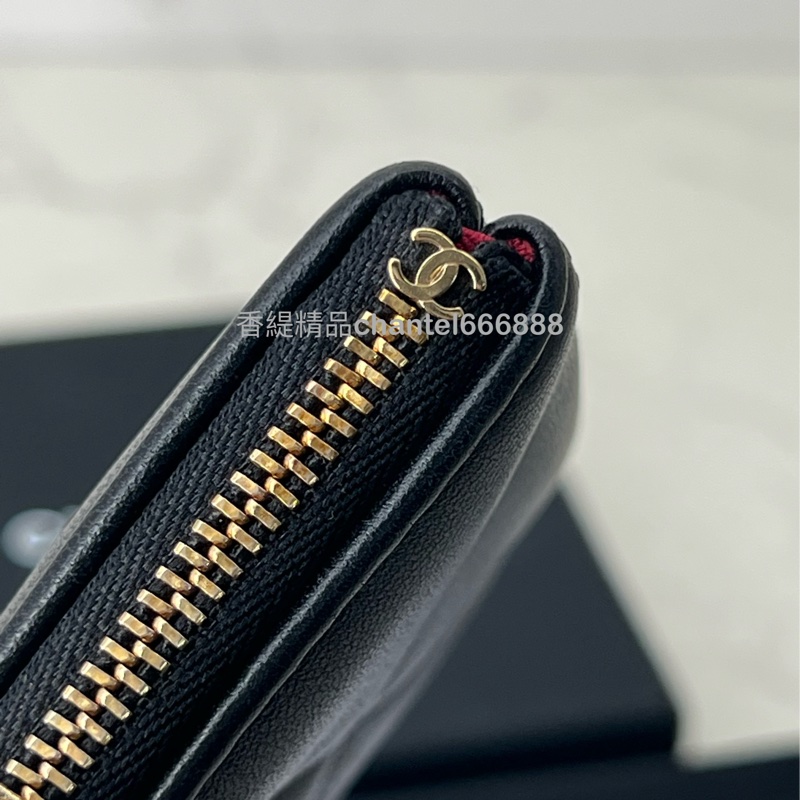 599 Chanel 19 零錢包 羊皮 黑金 極新-6