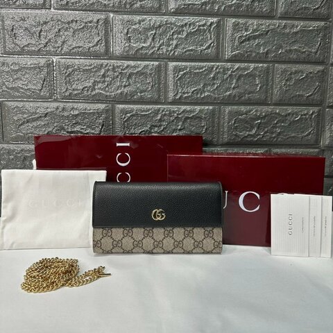 GUCCI Marmont雙色金鏈長夾