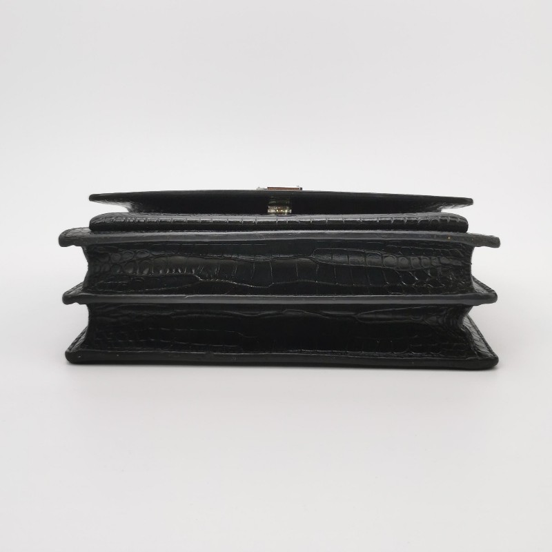 Saint Laurent Sunset日落包中號牛皮純色鱷魚紋YSL標誌單肩包-5