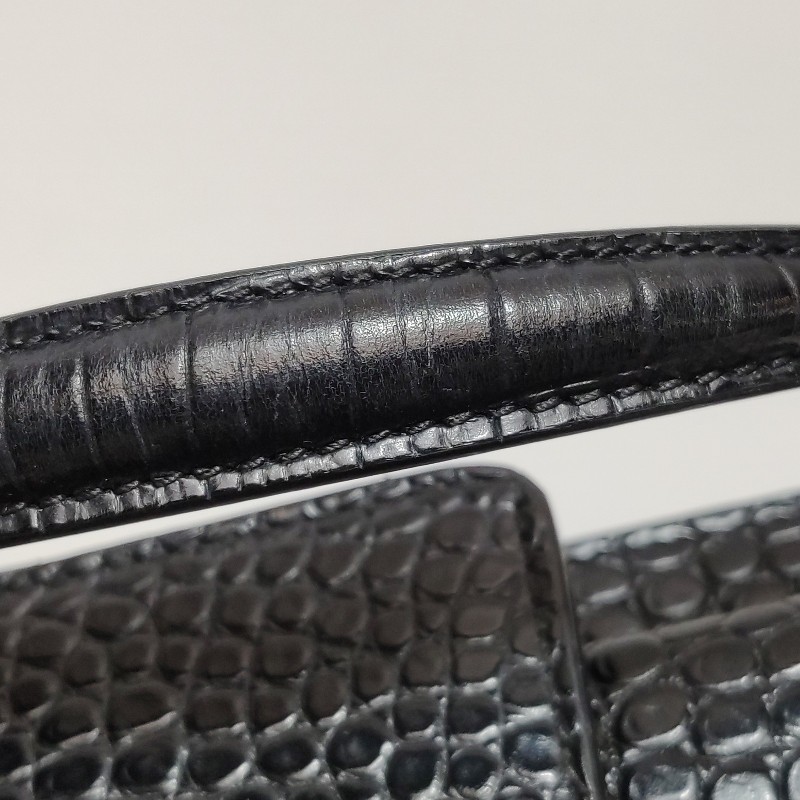 Saint Laurent Sunset日落包中號牛皮純色鱷魚紋YSL標誌單肩包-10