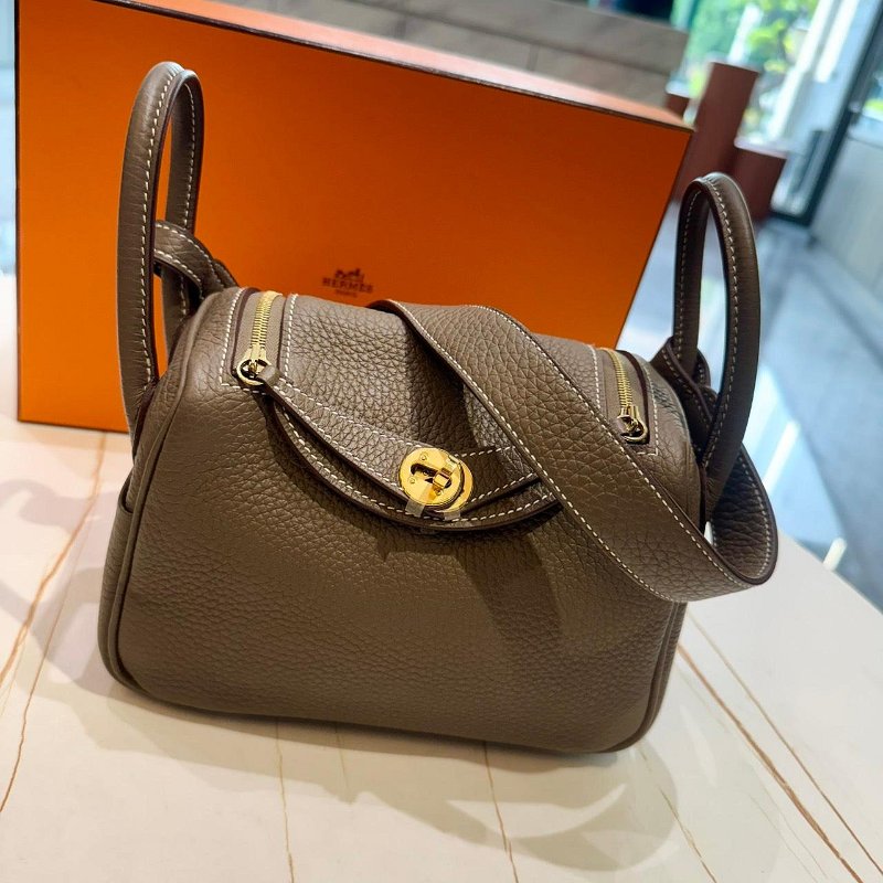 *SHIHNA名牌精品* HERMÈS 愛馬仕 Mini Lindy 大象灰金釦-0