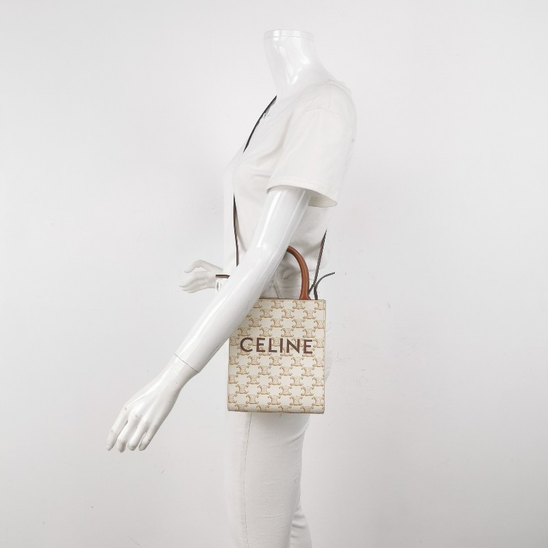Celine Cabas迷你牛皮凱旋門印花印刷Logo斜挎包單肩包-1