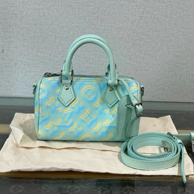 LV 星辰綠speedy nano手提斜背包 芯片款 16*10*7.5 99新配件塵袋-0