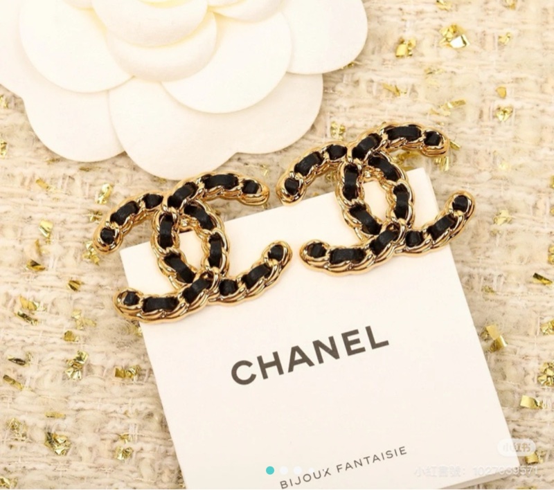 真品 CHANEL 24K 大雙C 經典 皮穿鍊 耳環 耳針 金色 3cm ABD671香奈兒-2